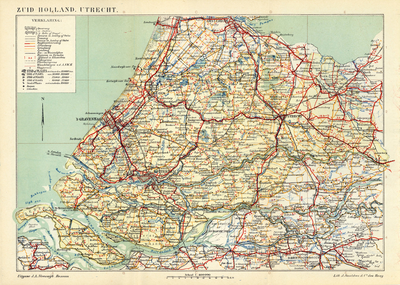 835200 Kaart van de provincies Utrecht en Zuid-Holland met weergave van de spoorwegen en de hoofdverkeers-, straat-, ...